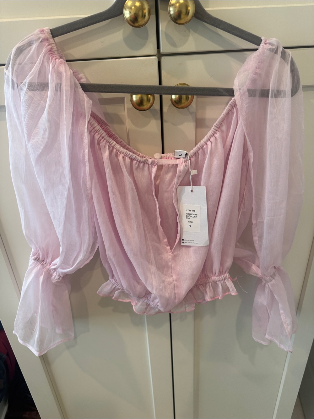 Light Pink Sheer Peasant Blouse - Brand: lioness